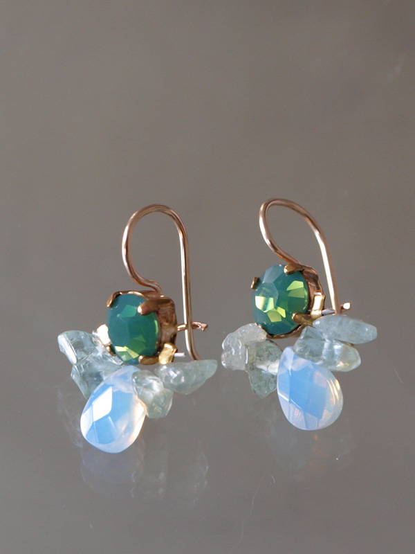 boucles d'oreilles Bee cristal vert, aquamarine